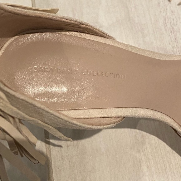 ZARA Suede Ankle Fringe Tie Sandals - Picture 6 of 7